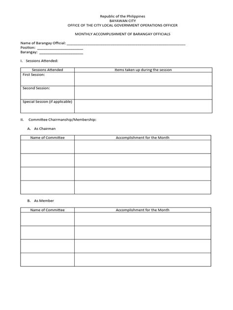 Accomplishment Report Form For Brgy Kagawad .
